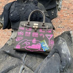 VanRahDesign hand painted BCBG purse with lock —Painting “Go-Go”